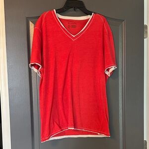 INC International Concepts Red V-Neck Tee